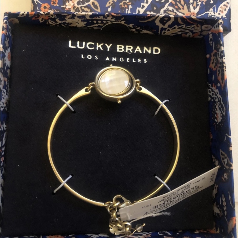 Lucky Brand Gold Tone Bangle With Reversible Natural Stone Accent NWT & Box - Picture 8 of 12